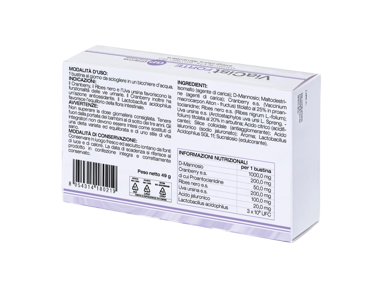 ViaCist® FORTE GP Nutraceuticals– Integratore Cistite Donna con D-Mannosio Puro, Probiotici, Acido Ialuronico e Ribes Nero – Supporto Vie Urinarie, Benessere Intimo Femminile e Difese Naturali