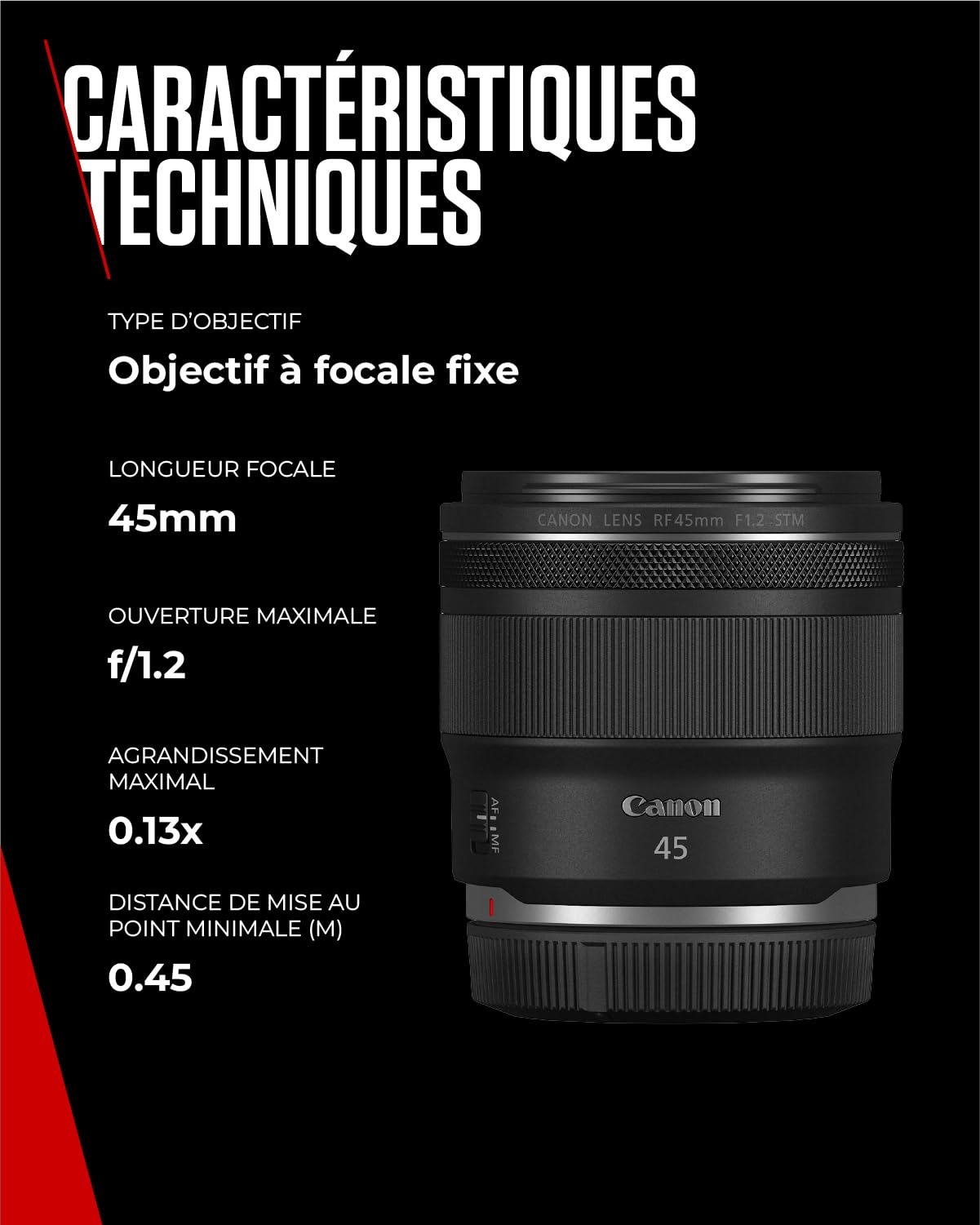 Objectif Canon RF 45mm F1.2 STM – Objectif Canon Lumineux pour Appareil Photo numérique | Idéal pour Portraits, léger et Compact | Compatible Canon EOS R