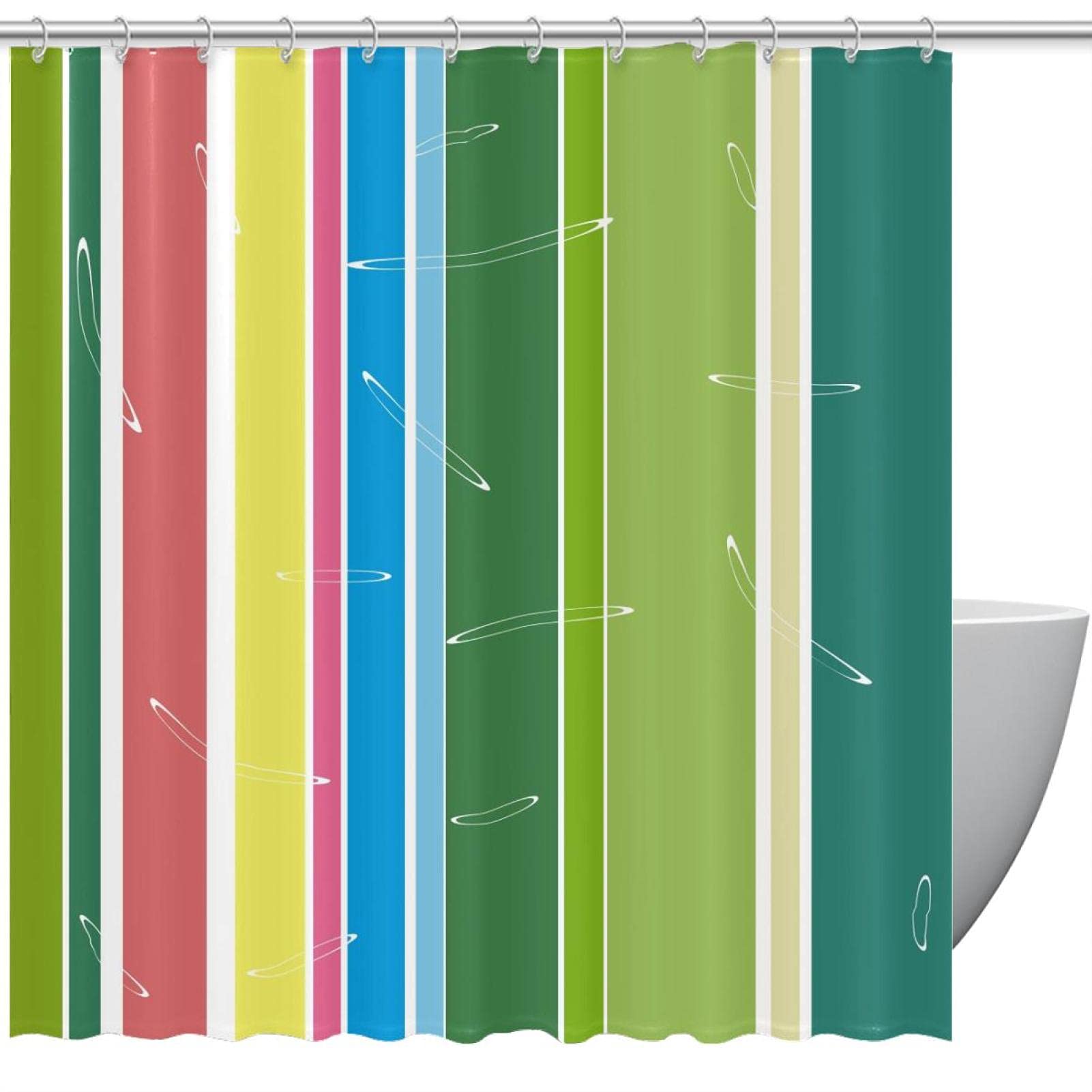Rideau de douche rayures vert jaune bleu rouge 183x183 cm pour salle de bain