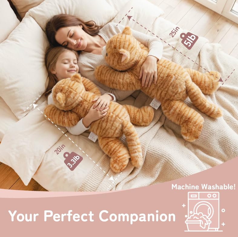 Image of Niuniu Daddy 25 inch | 5 Pound Weighted Orange Cat Stuffed Animal Plushie for Adults & Kids, Large Weighted Lap Pillow for Comfort, Soft Sensory Stuffy Toy as Gift for Holidays