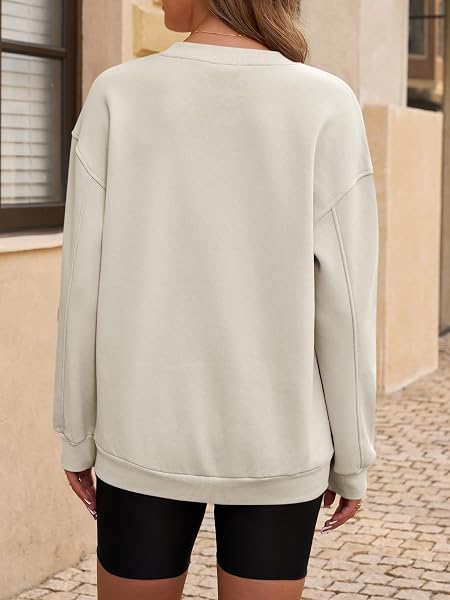 Fisoew Felpa da donna a maniche lunghe, con scollo a V, oversize, casual, casual, tinta unita - 4