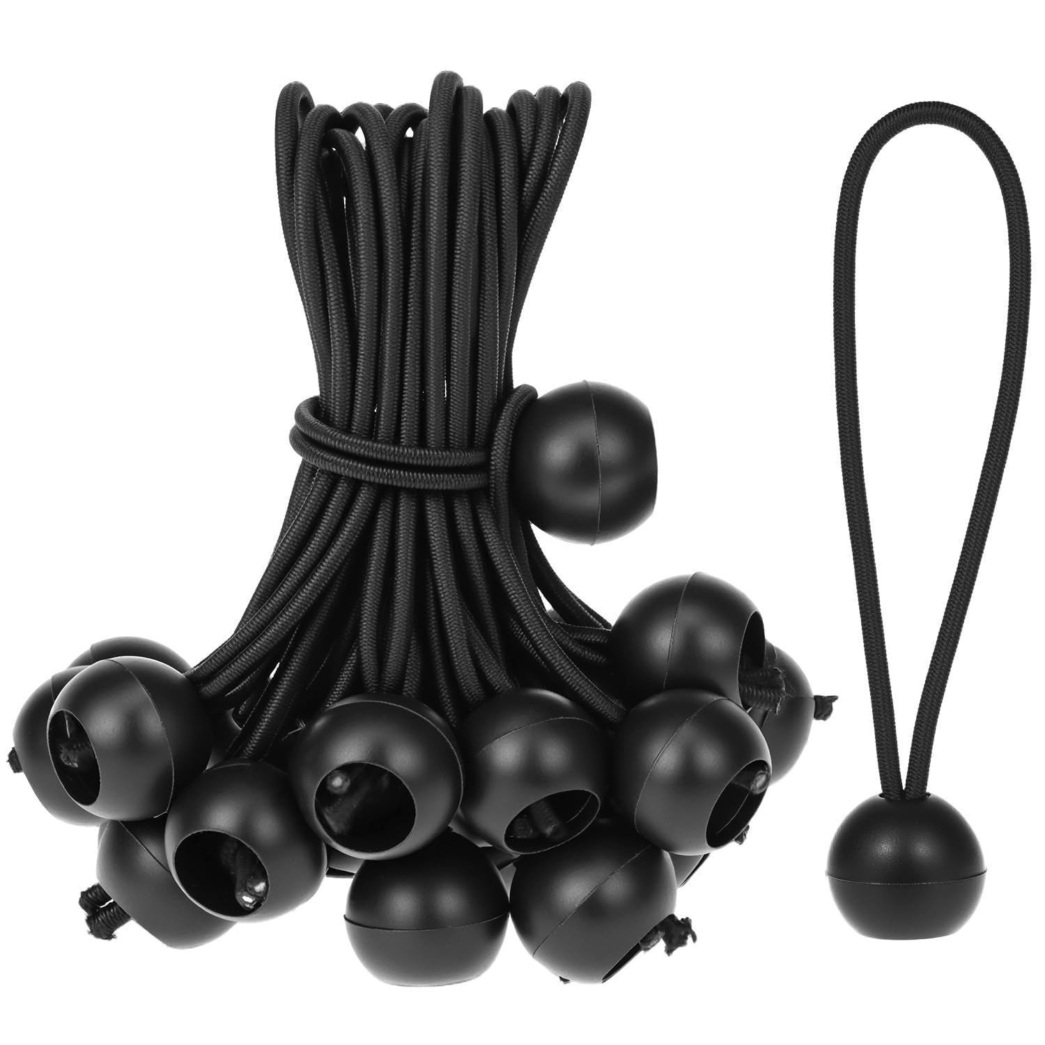 QWORK® 50 pcs Bungee Cord with Balls, 4 inch, Black Bungee Cords, Suitable for camping tents, tarps, banners, Household items