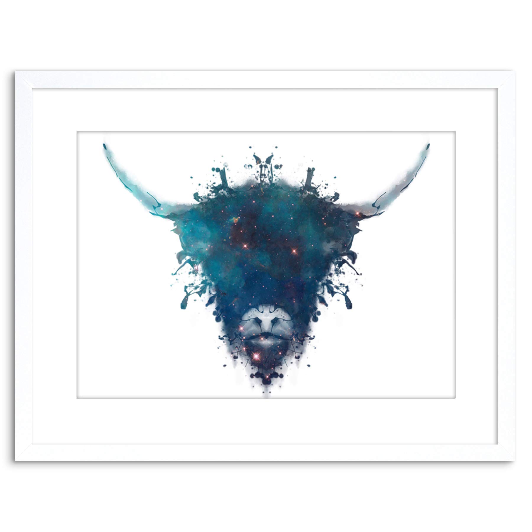 Wee Blue Coo Ink Splat Highland Cow Picture Framed Wall Art Print