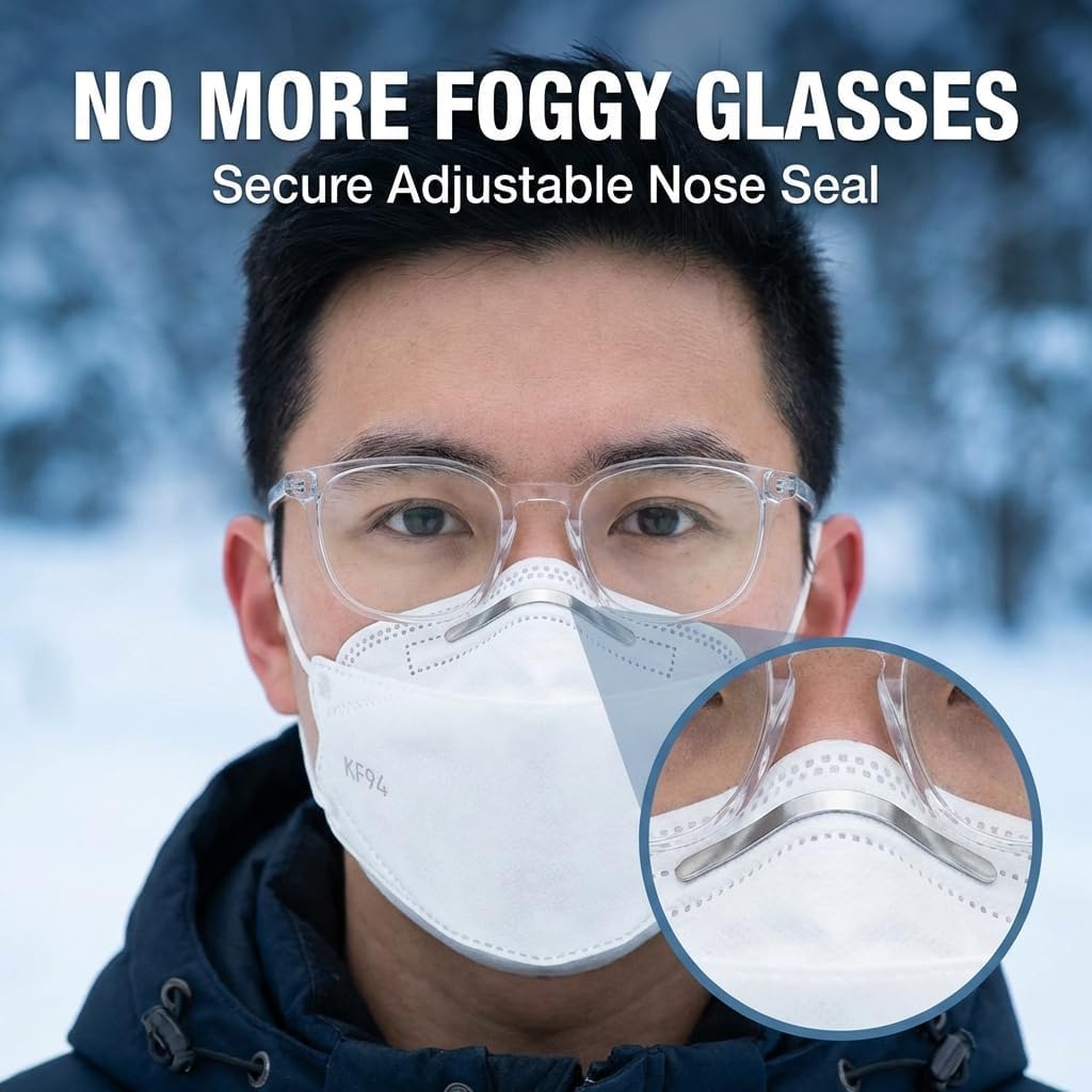 KF94 Face Masks for Adults - Anti-Fog for Glasses, 3D Breathable Structure, Individually Wrapped for Travel, 30 Pack Colorful