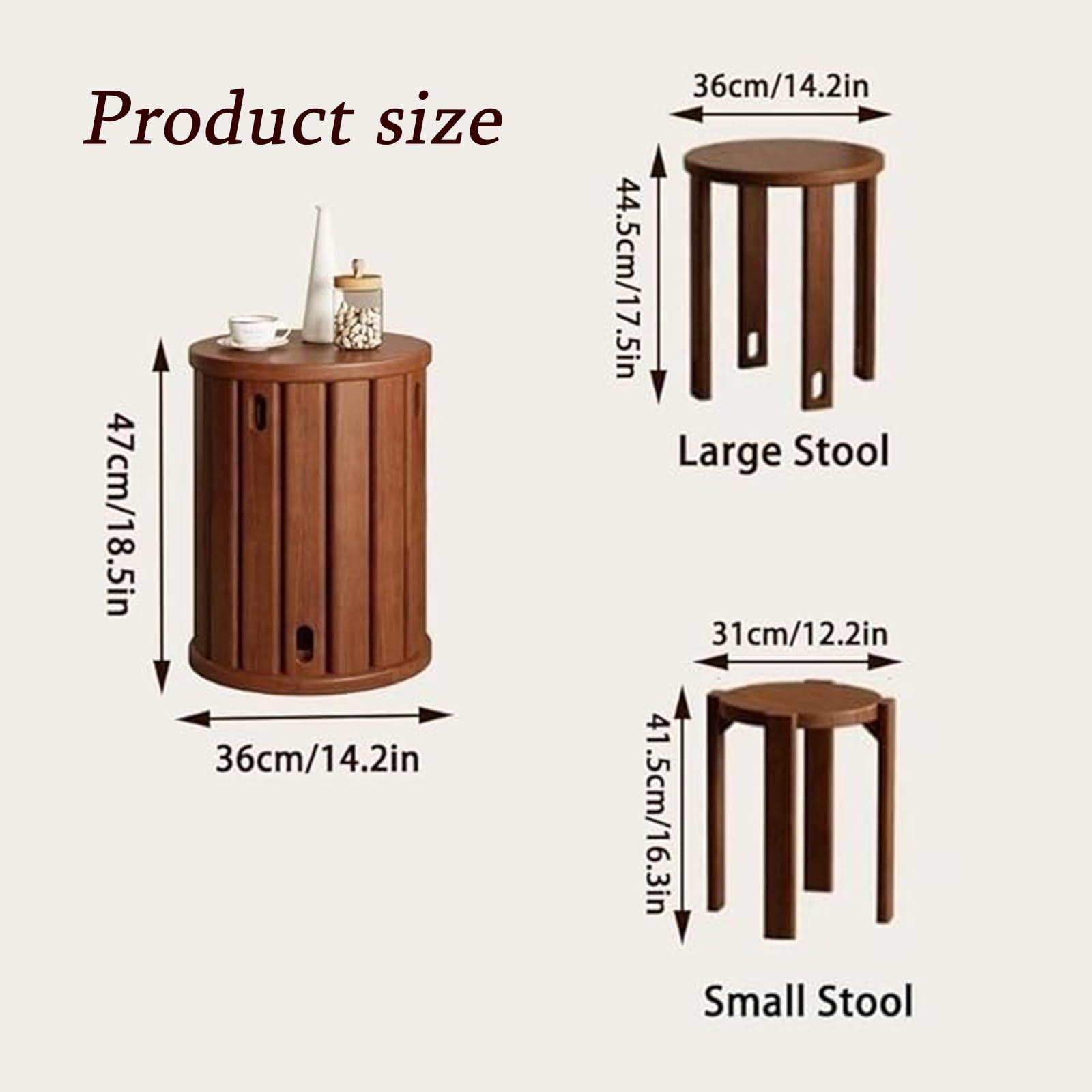 Lot de 4 tabourets en bois massif minimalistes pour économiser de l'espace, tabourets polyvalents en noyer pour salon, chambre, balcon, design moderne