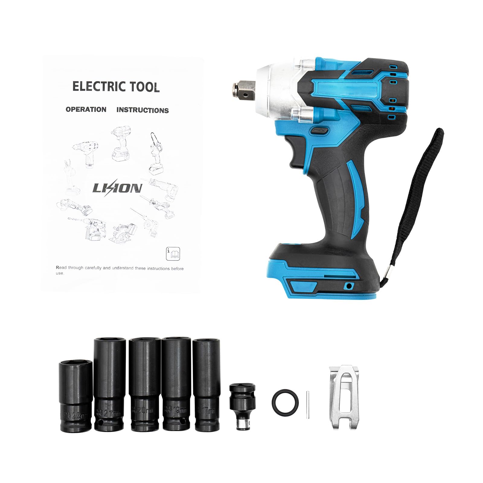 Atornillador de impacto con batería de 1/2 pulgadas, sin escobillas, 520 Nm, 18 V, compatible con luz LED, sin escobillas, para Makita (sin batería, sin cargador)