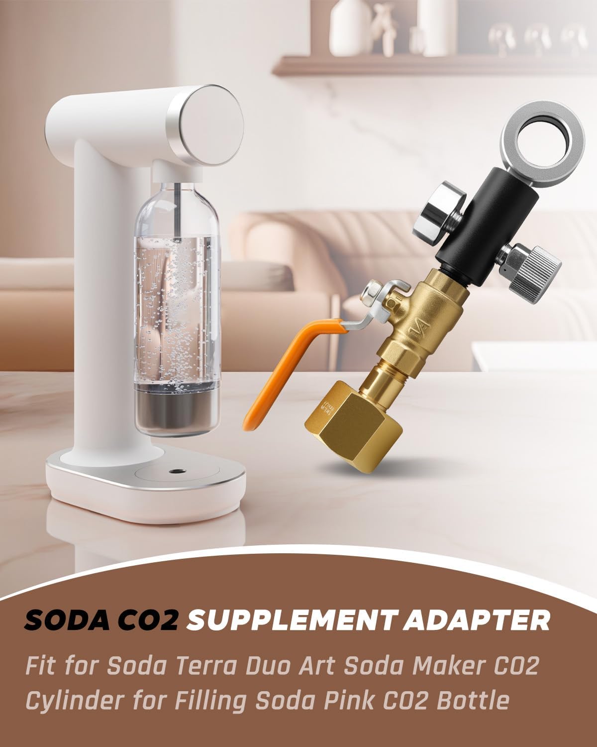 Soda CO2 Supplement Adapter Fit for Soda Terra Duo Art Soda Maker CO2 Cylinder for Filling Soda Pink CO2 Bottle