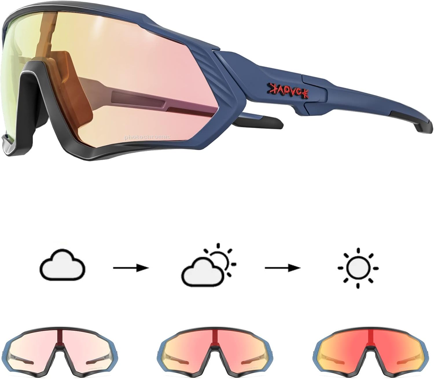 KAPVOE Photochromic Cycling Glasses, Myopia Frame