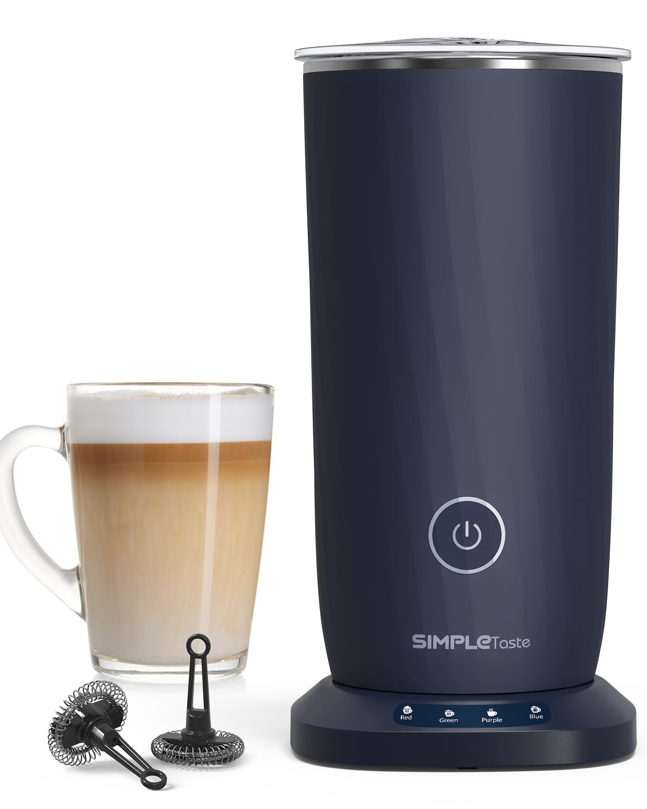 SIMPLETASTEMilk Frother, 4-in-1 Electric Milk Frother and Steamer, Automatic Warm and Cold Foam Maker and Milk Warmer for Latte, Cappuccinos, Macchiato, Dark Blue
