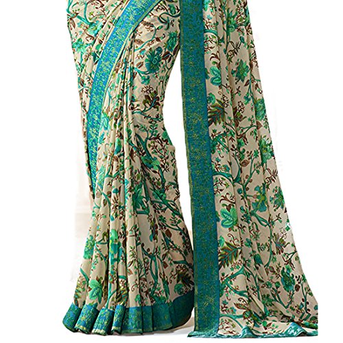 Image of RAJESHWAR FASHION WITH RF Women's Printed Georgette Saree For Women With Jacquard Work Lace Border With Blouse Piece(Multicolored Free Size 6.30 Mtr Variation)