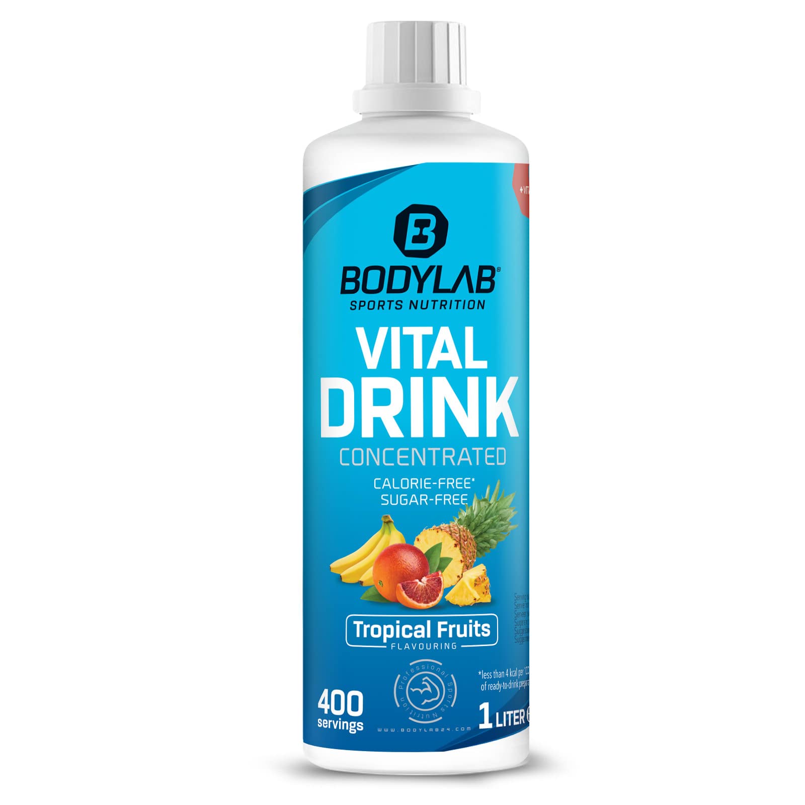 Bodylab24 Vital Drink Concentrated Mezcla de Frutas Tropicales 1000ml, bebida concentrada sin azúcar, jarabe zero, con vitaminas y l-carnitina, bebida deportiva con pocas calorías
