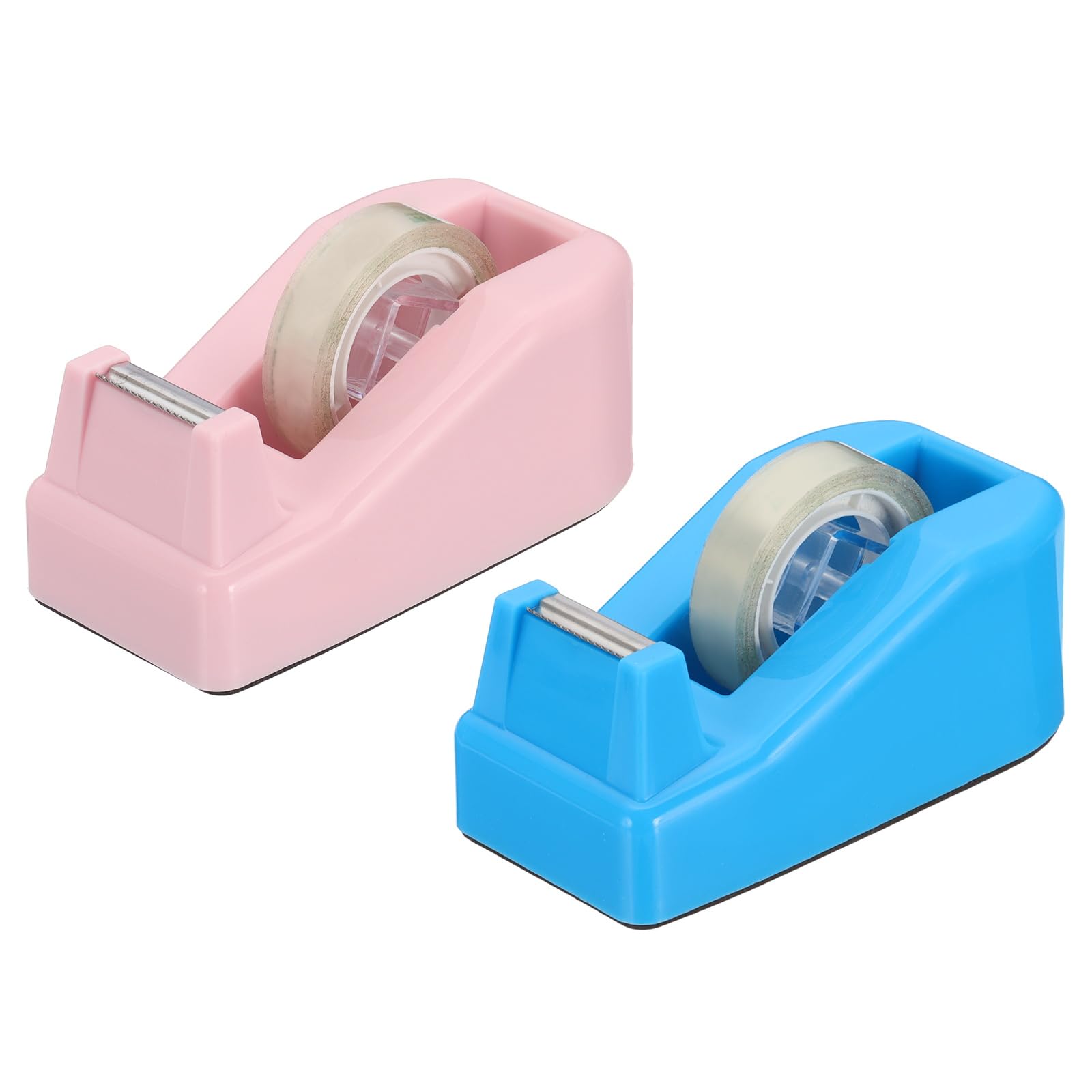 PATIKIL 2pcs Tape Dispenser Desk, Small Tape Dispenser Cute Desktop Dispenser Holder for Tape Office Desktop Blue Pink