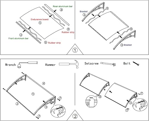 Miniatura 9 de KDDEON Toldo silencioso para ventana o puerta delantera, toldo de entrada con cubierta de policarbonato, protección contra la lluvia y la nieve,