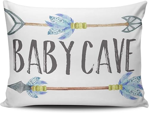 Miniatura 1 de Fundas de almohada decorativas de color azul, gris y blanco, cueva de bebé, bohemio, tribal, niño, guardería, cojín personalizable, rectangular,