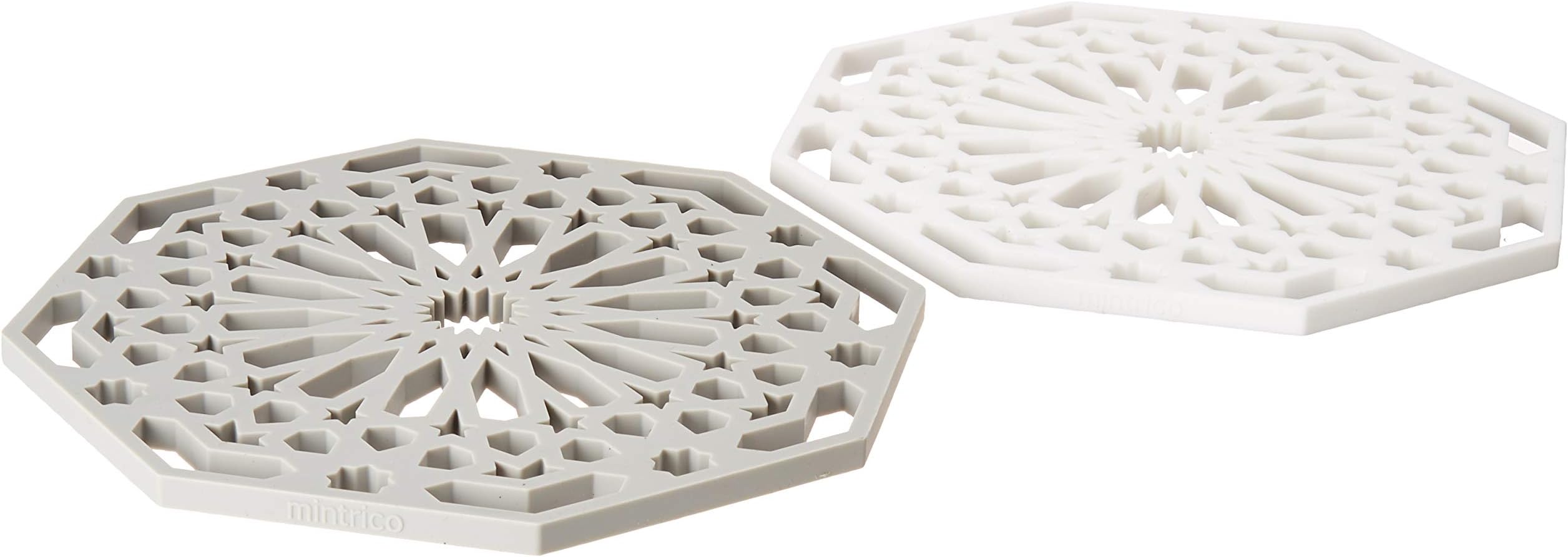 Silicone Trivet Mat Pad for Hot Dishes Set of Two (White & Grey Octagon)โฆ