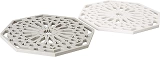 Mintrico Silicone Trivet Mat Pad for Hot Dishes Set of Two (White & grey octagon)…