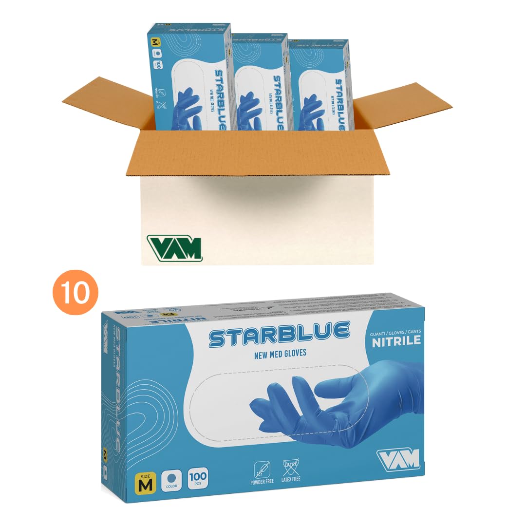 Starblue - Guante desechable de nitrilo, no estéril, superficie microrugosa, totalmente libre de talco, ideal para pieles sensibles, sin látex. Perfecto para alimentos, médicos, limpieza (1000, XL)