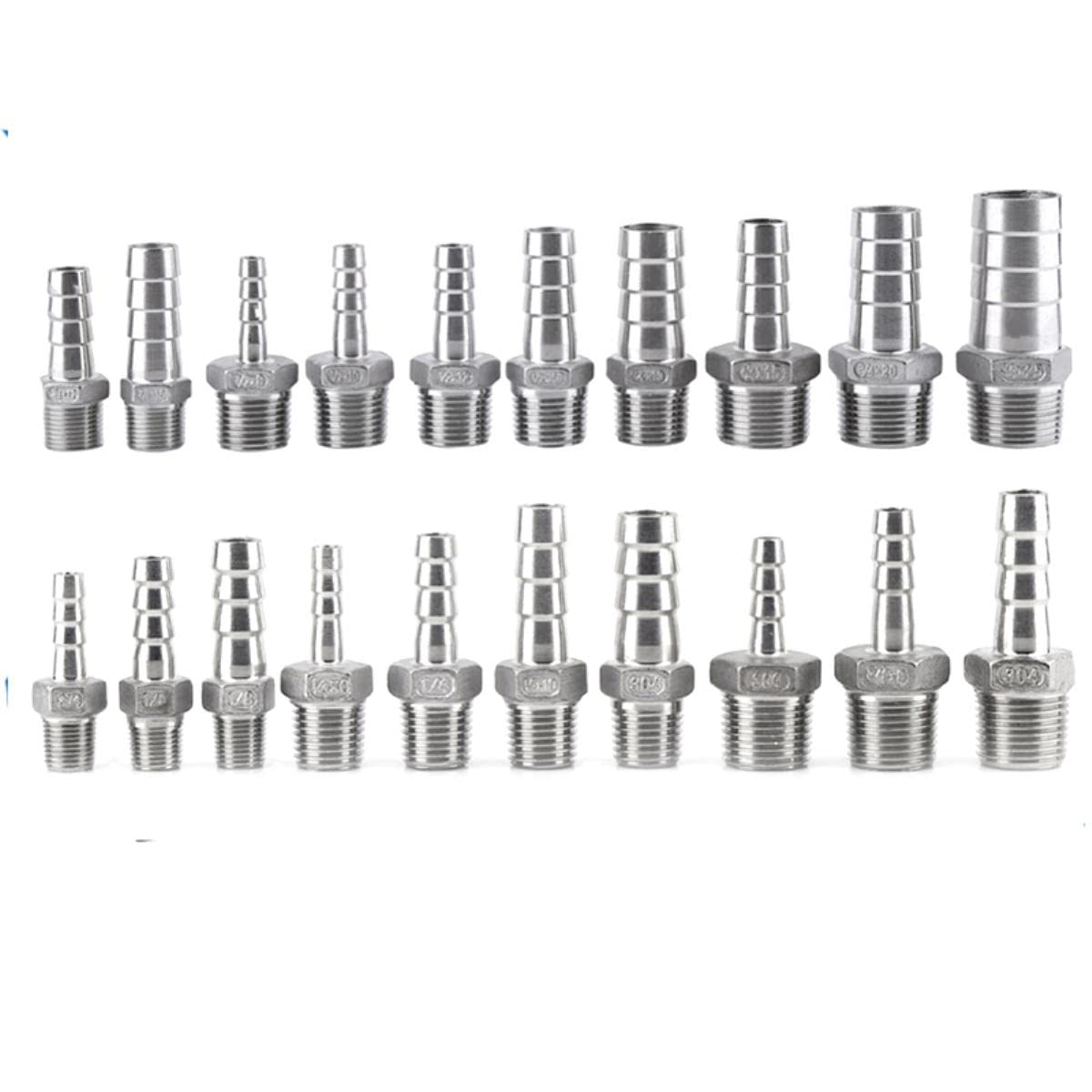 Connettore per tubo da giardino, in acciaio inox maschio BSP filettato, compatibile con tubi da 0,3 cm, 0,6 cm, 1 cm, 1,3 cm, ideale per utensili da 6 mm, 8 mm, 10 mm, 12 mm