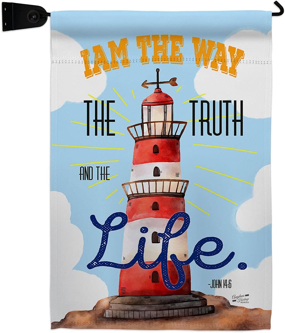 I Am The Way Garden Flag Set Wall Holder Religious Bible Verses Bless Faith Thank Hope Pray Christian Religion Small Decorative Gift Yard House Banner Made In USA 13 X 18.5