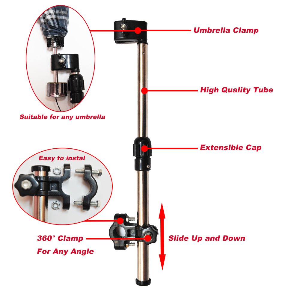Support Parapluie Vélo 360° Réglable – Double Direction Universel Pour Poussette, Scooter, Fauteuil Roulant, Patio Extérieur