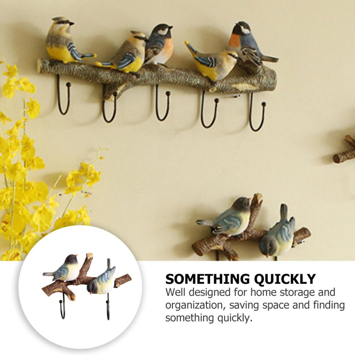 Gancho para Abrigos y Bolsos de Resina Diseño de Pájaro, Gancho Decorativo para Pared, Fácil de Limpiar, Adecuado para Organización del Hogar