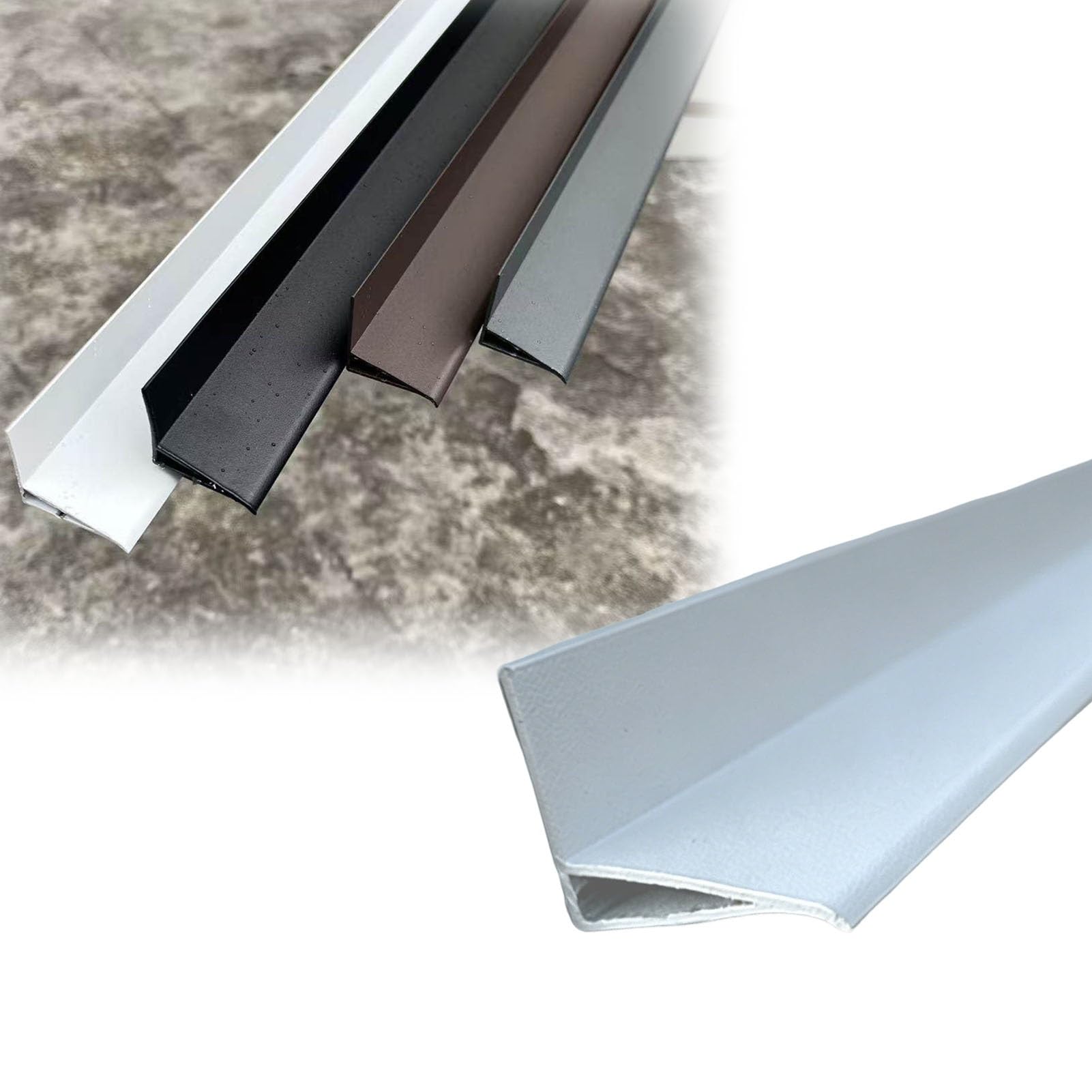 Balcony Metal Rain Drip Edge Flashing, Vertical Wall Rainwater Blocker Guard Strip, Anti-Runoff Patio Diverter Trim, Water Drainage Drip Cap Deflector(White)