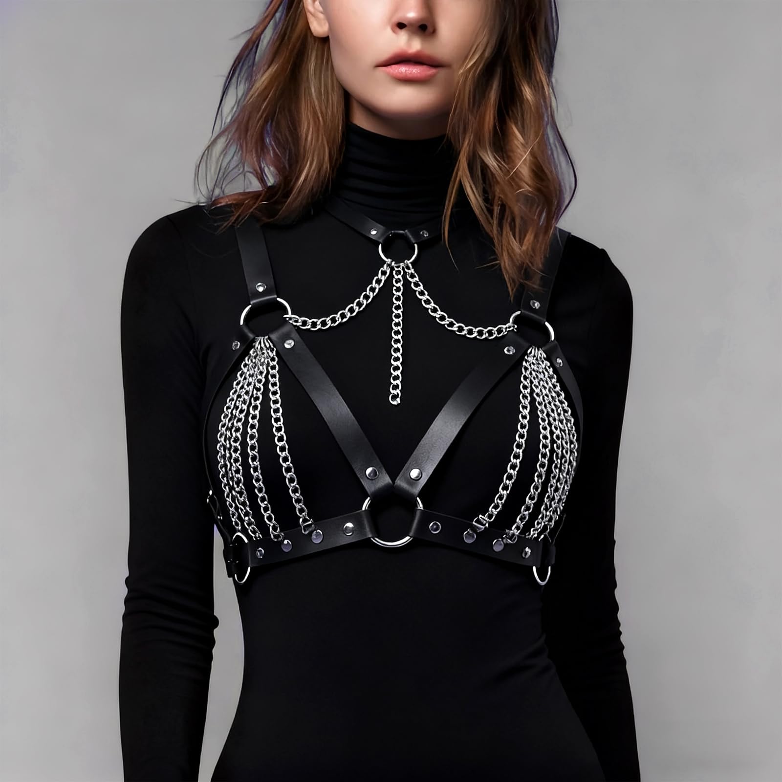 Cadena Cuerpo Gótico Mujer Arnés, Cuero Punk Sexy Ajustable para Atuendos Rave, Gargantilla para Sexo Femenino, Lencería para Festivales, Cadena Punk para la Cintura, Festival Rave