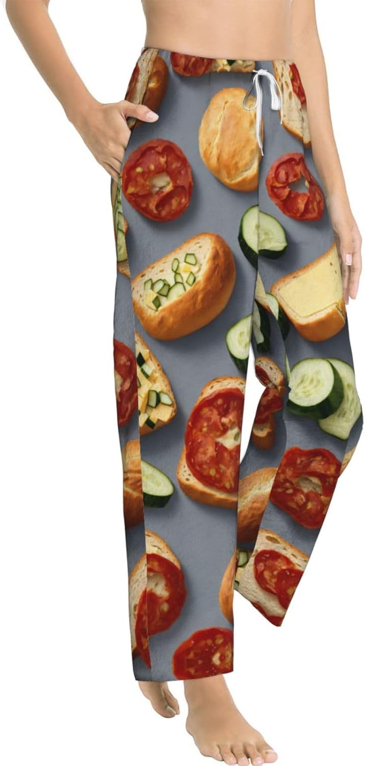 Healthy Food Print Cozy Christmas Pajama Pants,Flannel Pajama Bottoms,Cater To Various Body Types