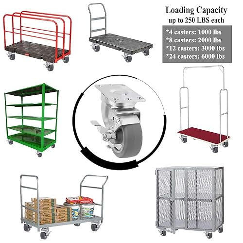 Miniatura 5 de Ruedas giratorias de 3 pulgadas, 24 unidades, termoplásticas, de goma resistente, color gris, con capacidad total de 6000 libras (3 pulgadas,