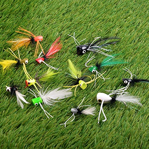Fly Dry Flies Kit,12Pcs Foam Float Fly Fishing Bass Popper Fly Fishig Lure Colorful Fly Tying Set Topwater Panfish Bait Bugs Trout Bobber Lure Bluegill Salmon 12Pcs #TOP5