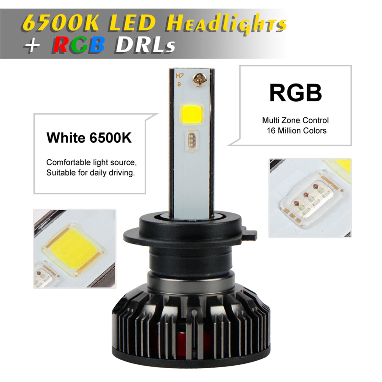 Kit De Conversión De Faros LED RGB Para Coche, Aplicación Bluetooth, Control De Coche, Luz LED, Bombillas LED Multicolor, IP68 A Prueba De Agua, Paquete De 2,H1