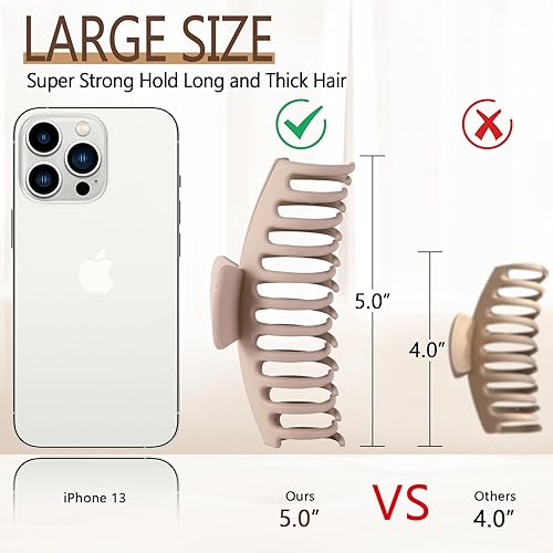 Miniatura 9 de Pinzas de garra extra grandes de 5 pulgadas para cabello grueso y largo, paquete de 4 pinzas de garra extra grandes, pinzas de pelo antideslizantes