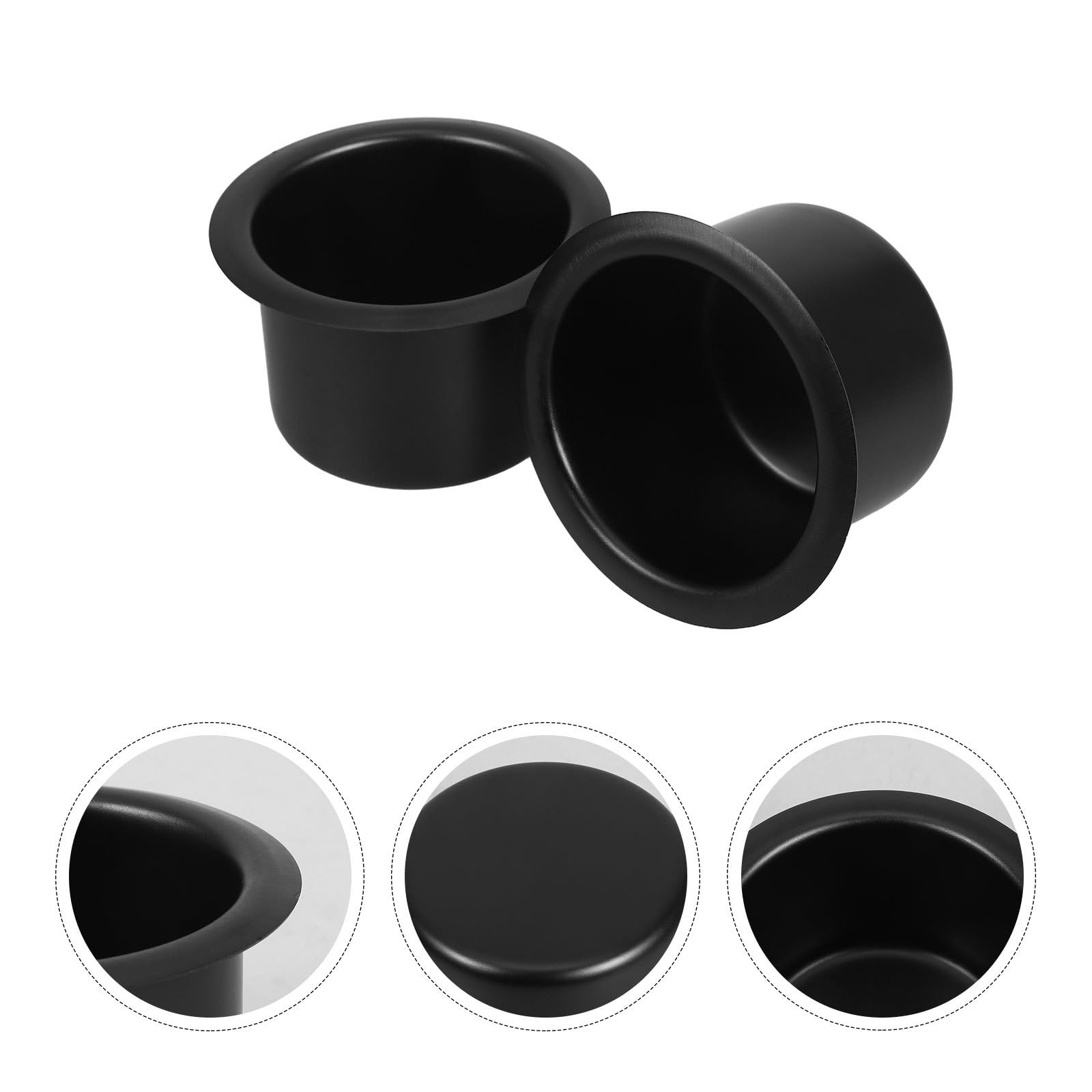 YARNOW Lot de 2 Porte-Gobelets en Acier Inoxydable Supports Encastrables Noirs pour Voitures, Canapés et Tables de Bureau, Inserts Métalliques pour Bateaux, Diamètre Intérieur 9 CM