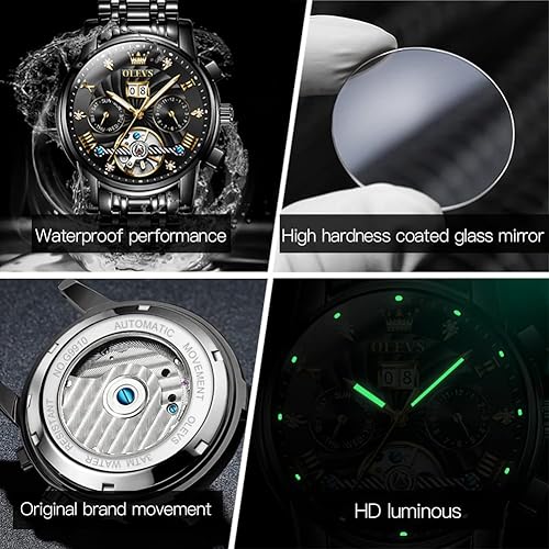 Miniatura 4 de OLEVS Tourbillon - Reloj automático para hombre, reloj mecánico de cuerda automática de lujo para hombre, relojes de vestir de acero inoxidable con