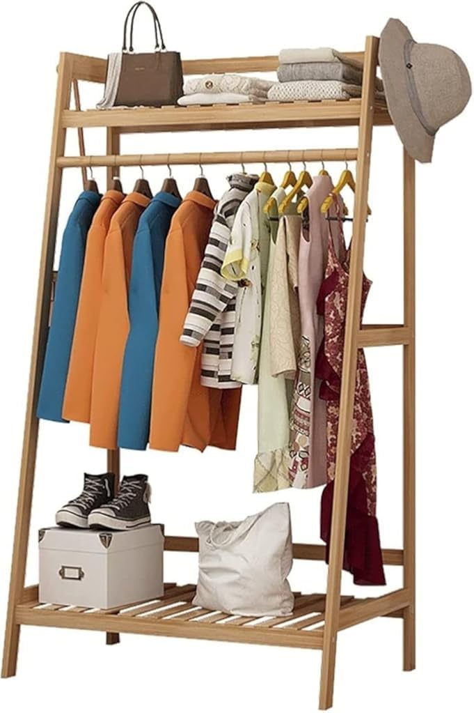 MYUYEE Clothes Rail Clothes Rack Hat Rack Indoor Vertical Wardrobe Simple Wooden Clothes Storage Rack Multifunctional Clothes Hanger Shoe Rack