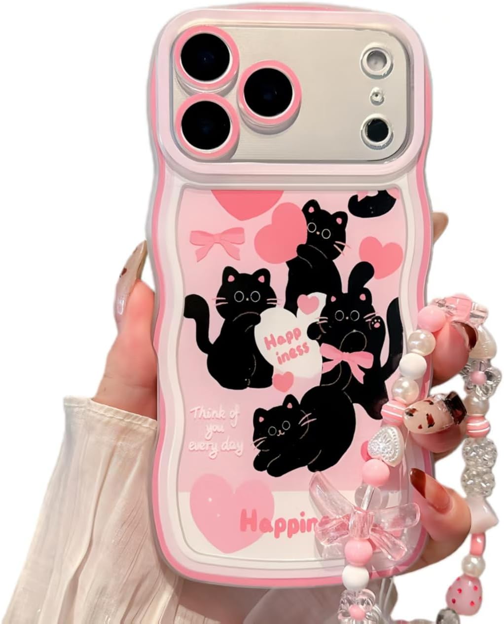for iPhone 17 Pro Case, Cute Black Cat Love Heart Bow Pattern