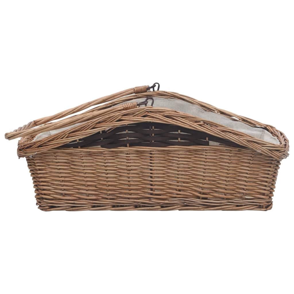 Mangloder Weiden Holzkorb mit Tragegriff, 61,5 x 46,5 x 58 cm, braun, für Brennholz, Feuerholz, Kamin, Ofen, Feuerstelle, Aufbewahrung und Lagerung innen außen