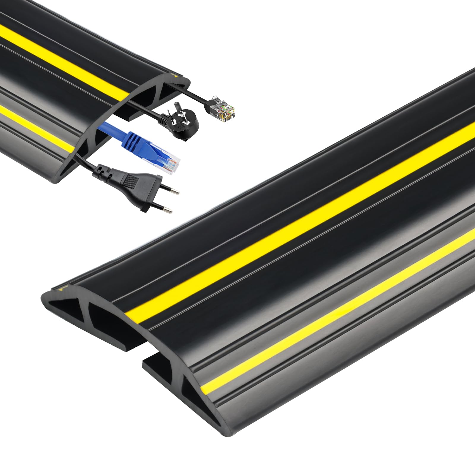 Kabelkanal Boden Flach - 4m PVC Kabelbrücke Boden, 3 Bodenkanal Für Kabel, Bodenkabelschutz Zuschneidbar Boden Drahtabdeckungen für Haus, Büro, Werkstatt, Lager (Schwarz)