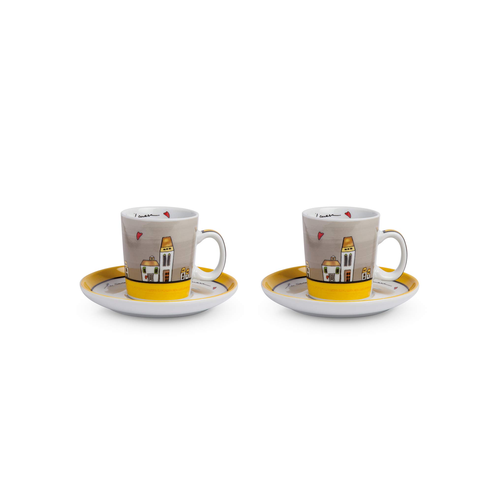 Egan Set 2 Tazze Caffé con piattini Le Casette Giallo