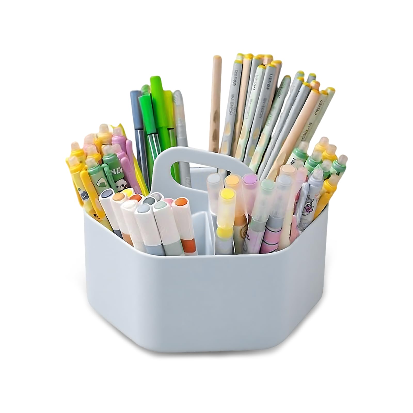 MerwDeeyt Hexagon Multipurpose Caddy Organizer 6 Compartment Pen Organiser Stackable Desk Organiser with Handle Art Organizers for Office Bathroom Kitchen Cleaning-Grey