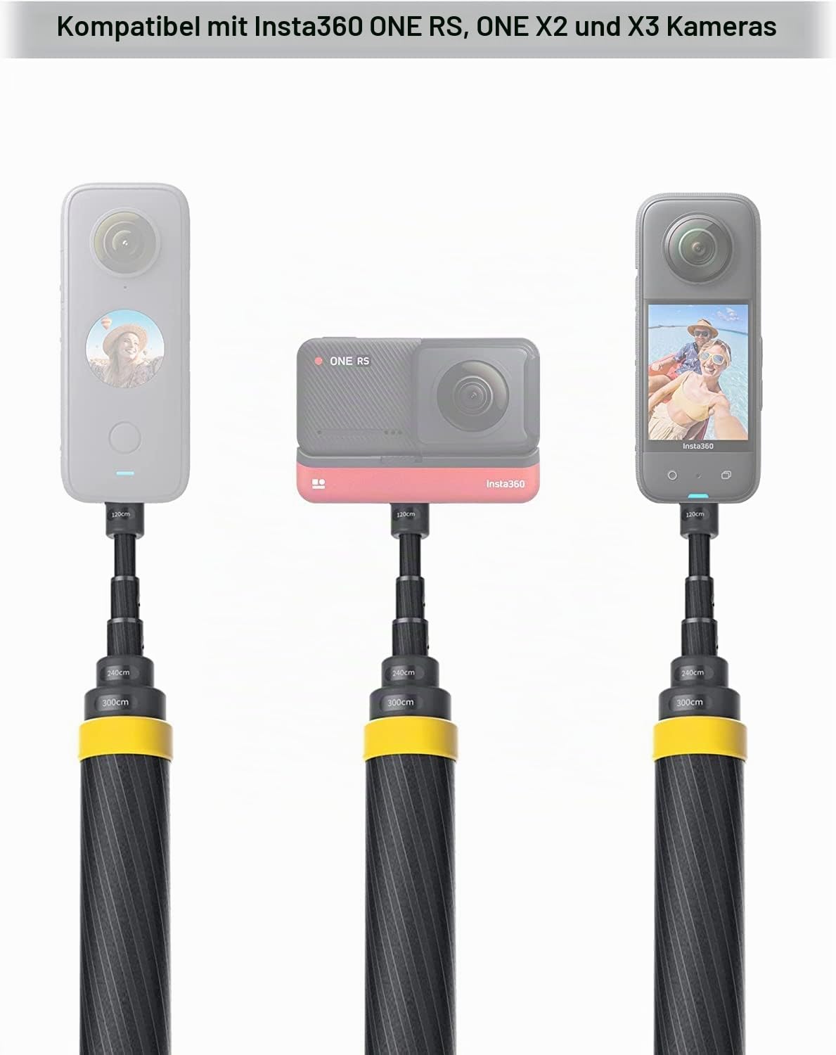 Insta360 3 m verlängerter Selfie-Stick für X3, ONE RS/X2/R/X und ONE (35,6 bis 299,7 cm)