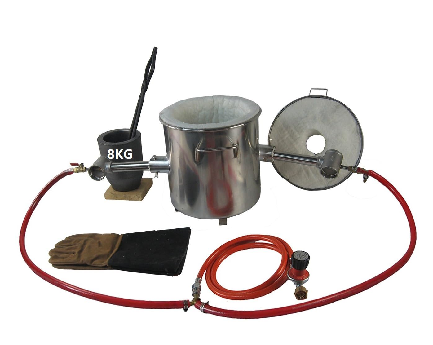 Juego de horno de fusión de gas propano doble, con crisol de grafito de 8 kg, forma de lingote de 113 ml, pinzas y guantes, horno para fundir metal cobre, latón y aluminio