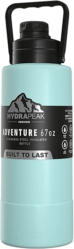 Hydrapeak Adventure - Botella de agua aislada de 67 onzas con asa termo grande de acero inoxidable con funda de goma a juego aislamiento de doble
