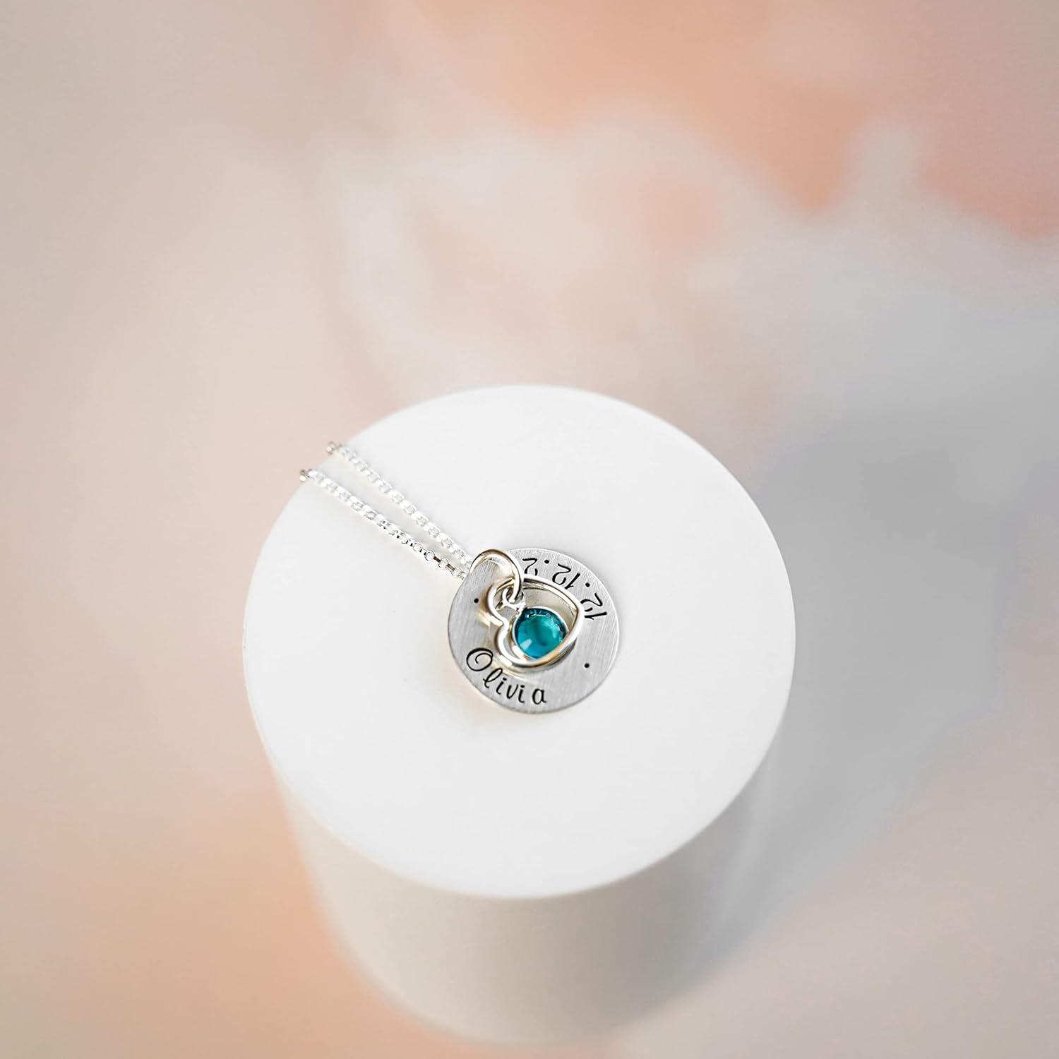 AJ's Collection Personalized Whimsical Heart Sterling Silver Necklace. Customize a Round Charm. Choice of Sterling Silver Chain. Gift Ideas Keep Special Name, Date Near Your Heart. - Image 4