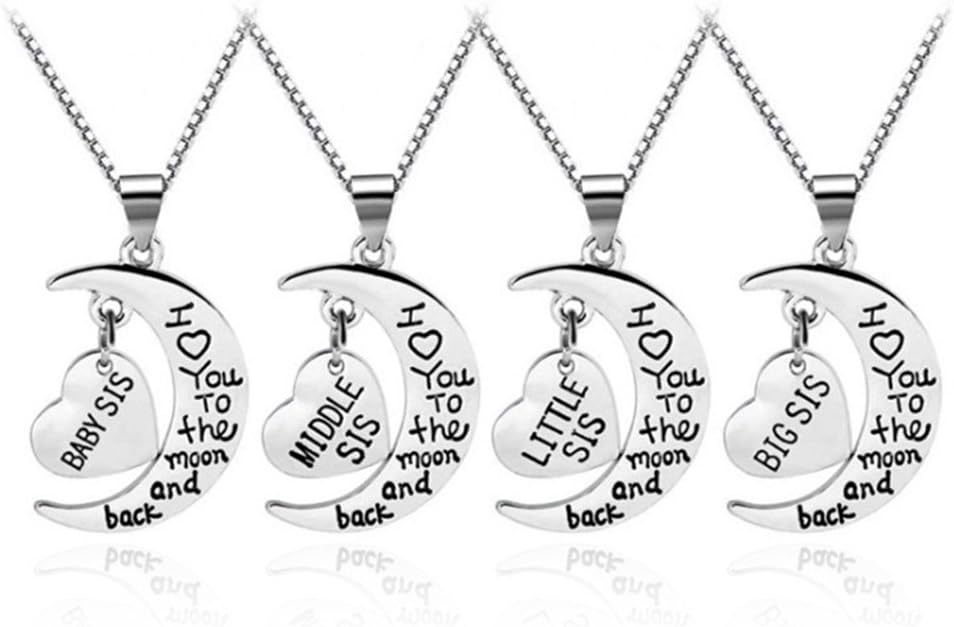 lifelovevc Women Family Jewellery Set Silver Love Heart Big Little Sister Pendant Necklace (#1)