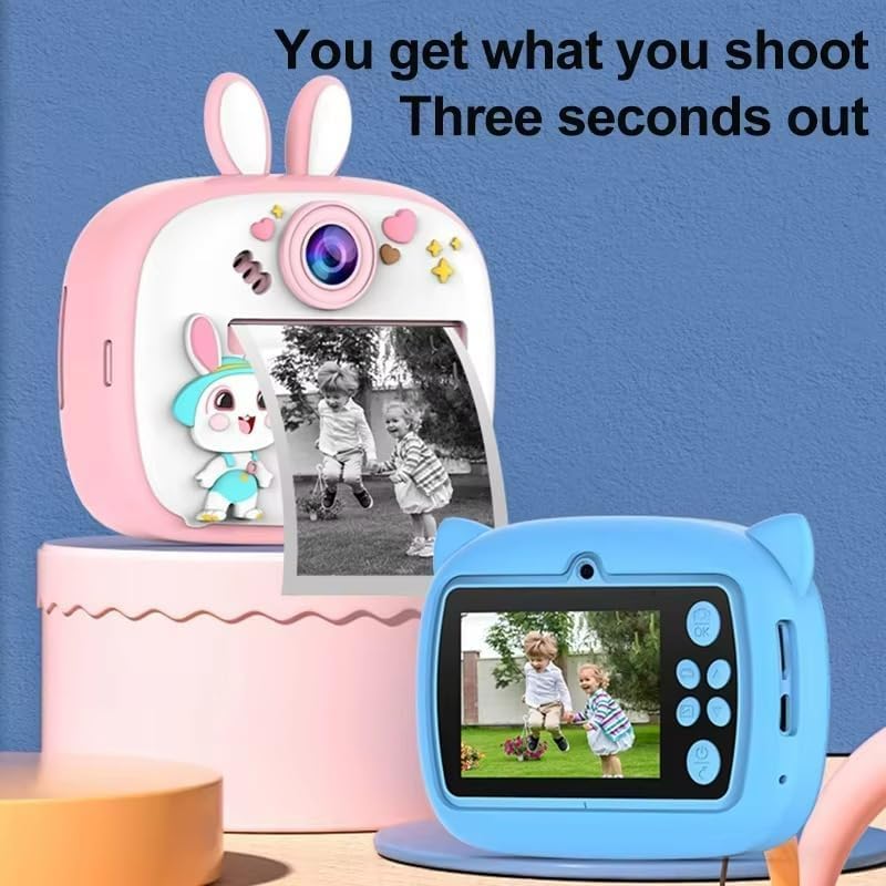 Image of Kids Instant Print Camera with Built-in Printer, Digital Video Camera, One-Button Design, Display Screen, TF Card Slot, USB Charging, Includes Roll Paper and Random Color (Cute-Camera)
