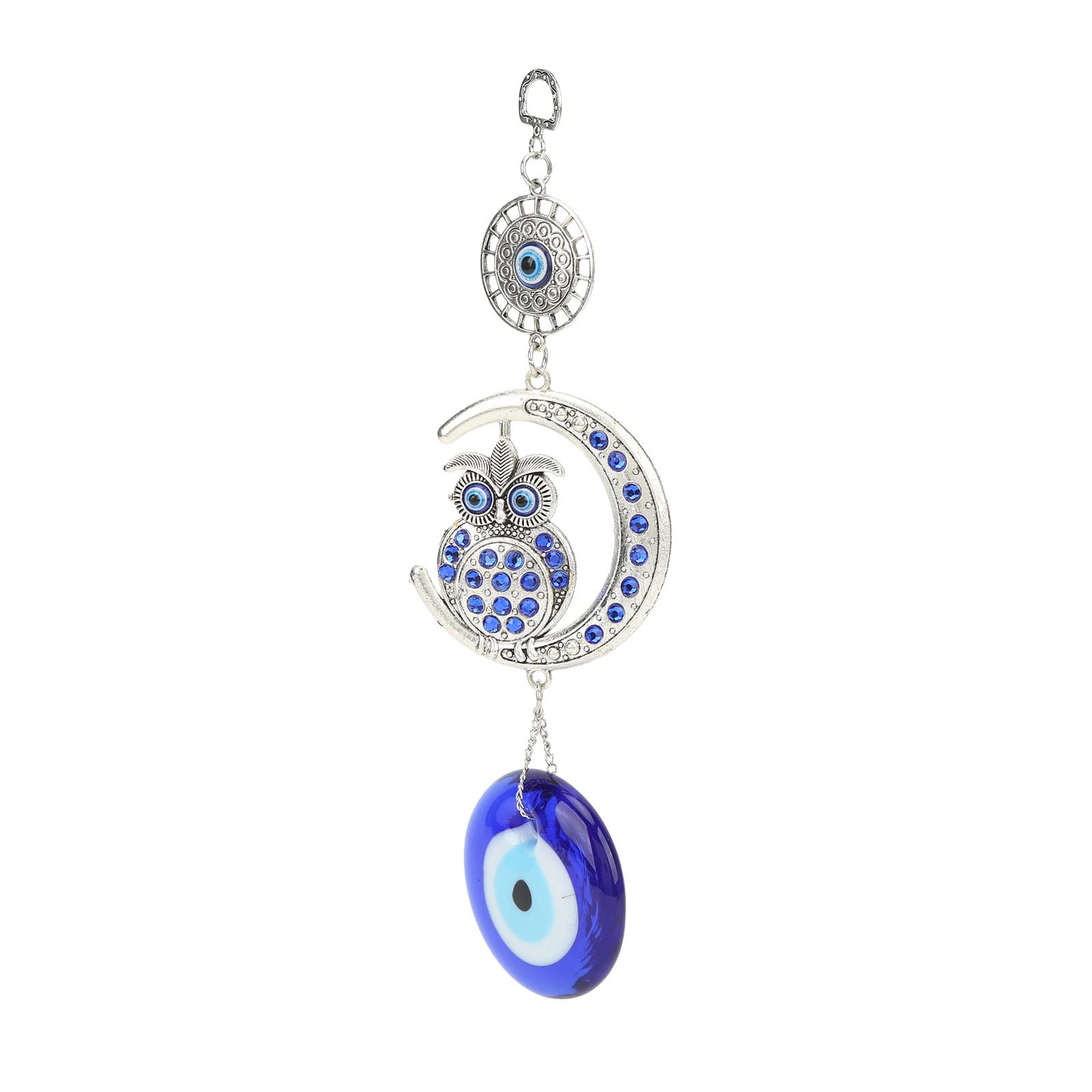 Evil Eye Pendant, Elegant Night Owl Moon Design Colored Glaze Alloy Decor, with Protection from Bad Energy, for Home Office Wall Door Decoration Gifts