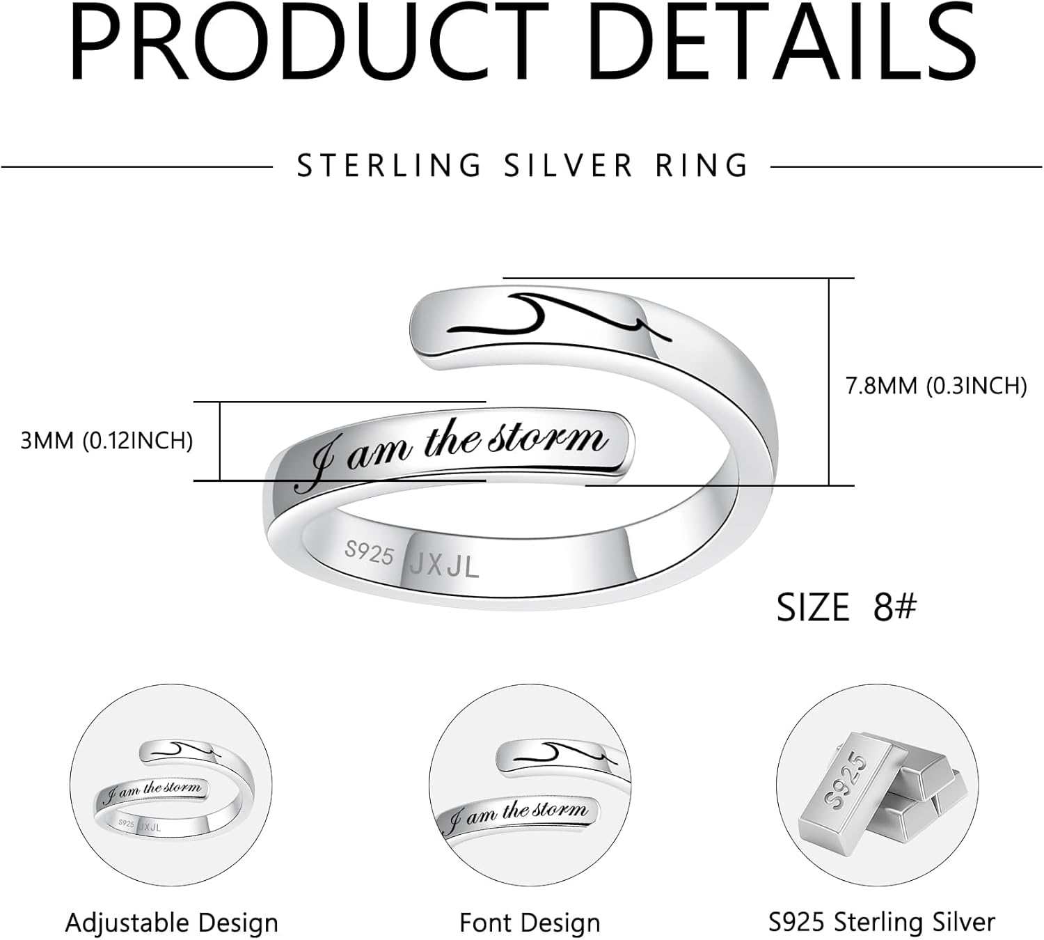 Silver Adjustable Ring Inspirational Jewelry S925 Sterling Wrap Open Ring for Women