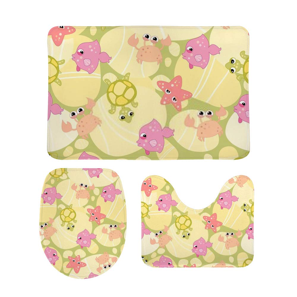 Tapis de bain antidérapant lot de 3 ultra absorbant motif animaux marins