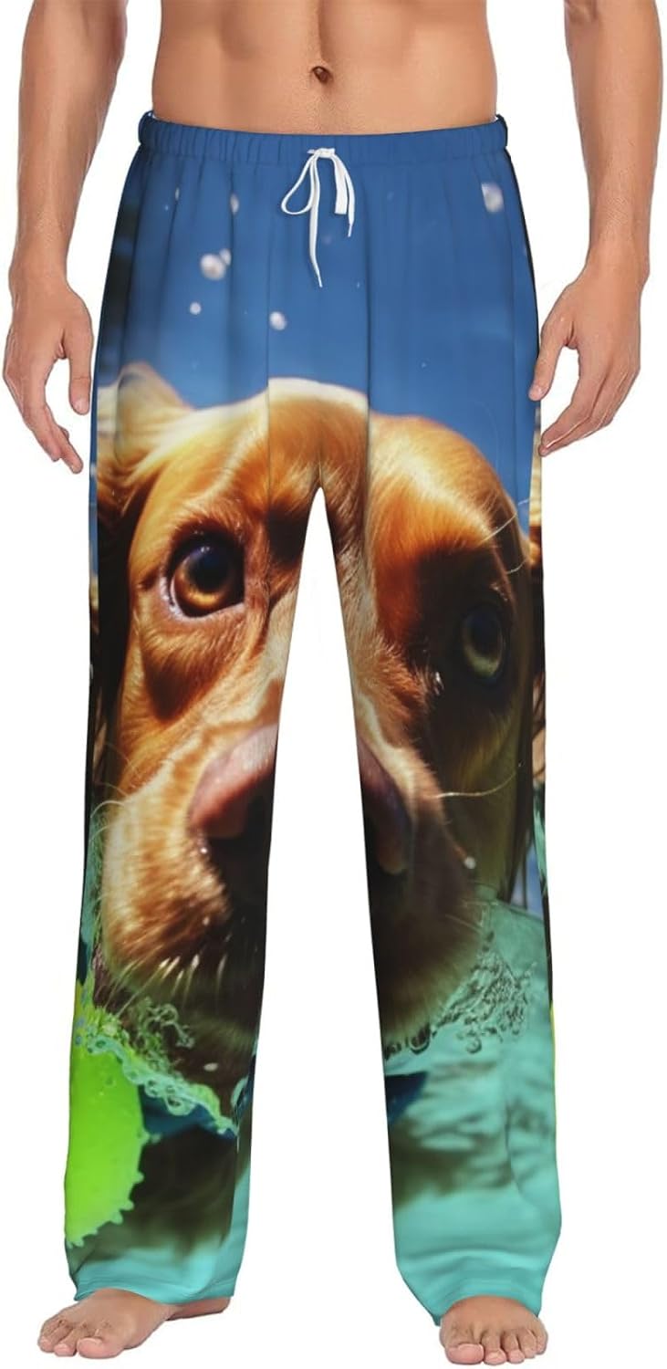 Men's Pajama Pants Ultra Soft Fleece PJ Lounge Bottoms Funny Swimming Dog Loungewear for Men Sleepwear Pjs Medium